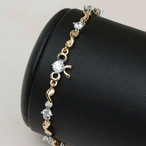Elegant Rose Gold and Silver Crystal Bow Design Bracelet, Adjustable, XPBL0693
